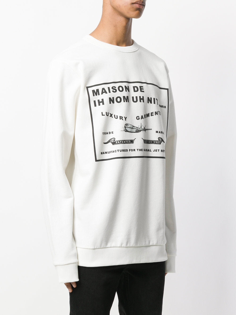 IH NOM UH NIT Men's White Logo Print Crewneck Sweatshirt NUS18431