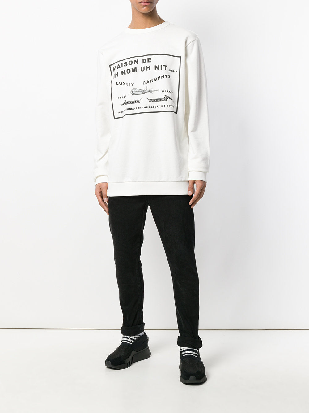 IH NOM UH NIT Men's White Logo Print Crewneck Sweatshirt NUS18431