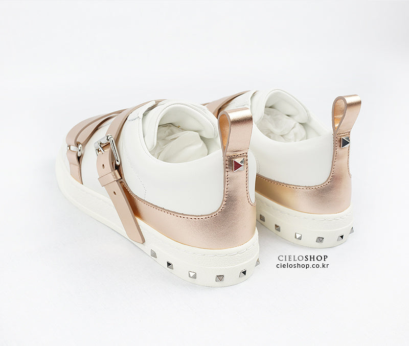VALENTINO V Punk Rose Gold Strap Women's Low Top Sneakers PW2S0D11 GKW 833