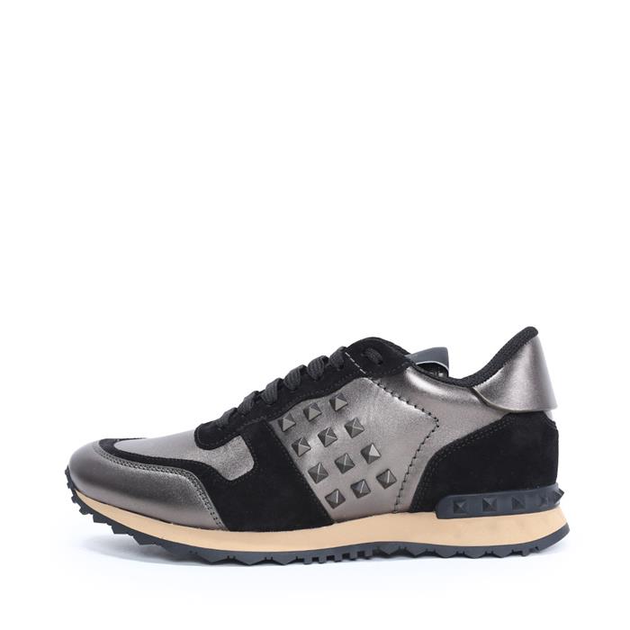 VALENTINO Rockstud Black Leather Sneakers Unisex