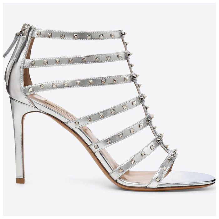 VALENTINO Metallic Silver Studded Sandals