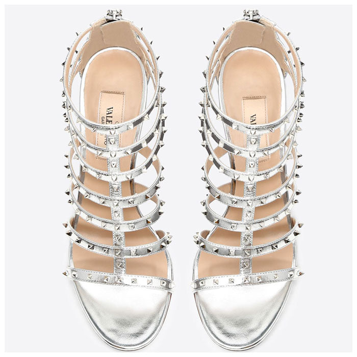 VALENTINO Metallic Silver Studded Sandals