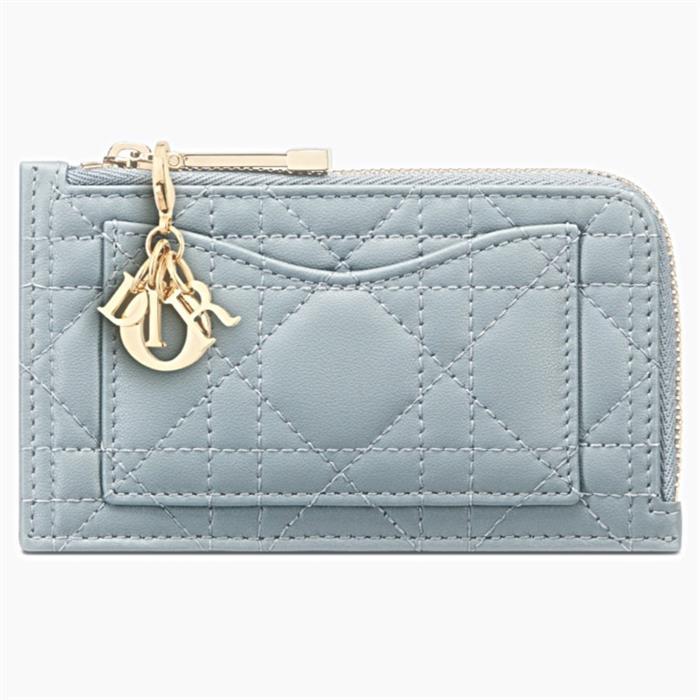 DIOR Lady Dior Cannage Lambskin Compact Card Holder Wallet Black