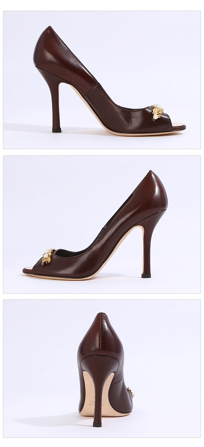 Dsquared2 Dark Brown Pearl-Embellished Pumps