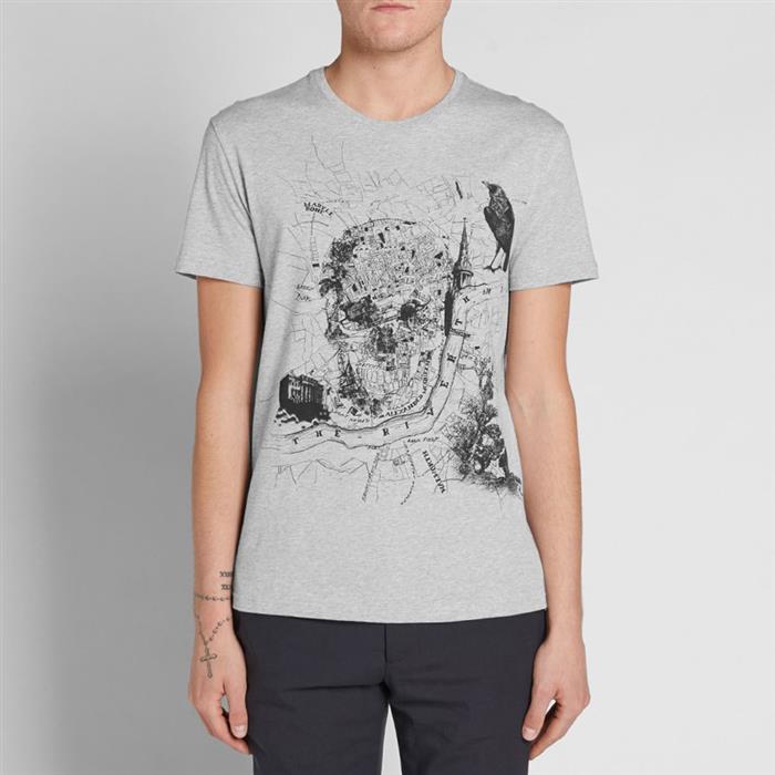 Alexander Mcqueen London Map Skull Print T-Shirt Men’s Black Cotton