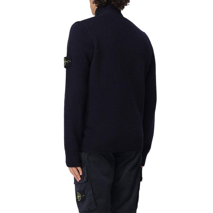 STONE ISLAND Navy Lambswool Knit Cardigan Jacket for Men 5100047