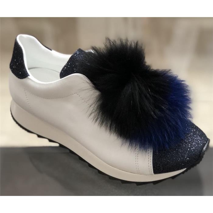 joshua sanders Navy Pom Pom Low Top Sneakers