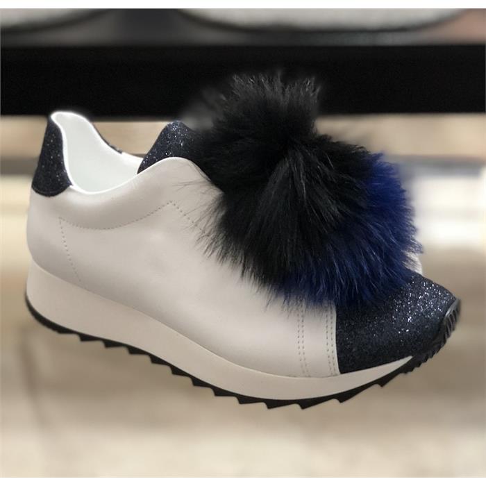 joshua sanders Navy Pom Pom Low Top Sneakers
