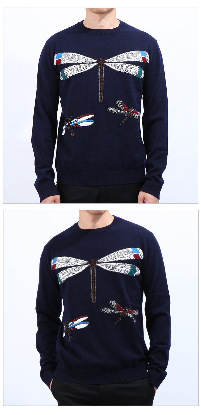 VALENTINO Dragonfly Cashmere Men's Crewneck Sweater KC27W ZA4