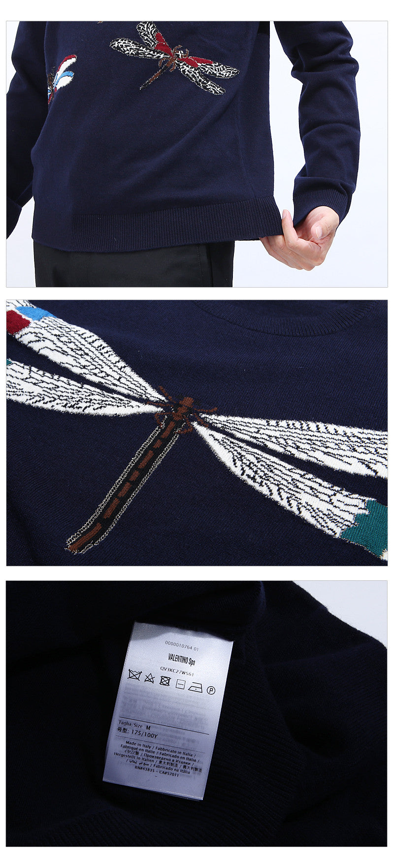 VALENTINO Dragonfly Cashmere Men's Crewneck Sweater KC27W ZA4