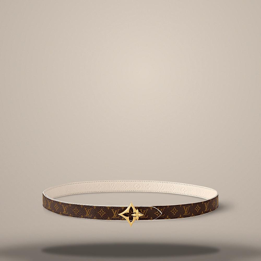 Louis Vuitton Cream Beige Monogram Reversible LV Flowergram 20mm Belt M4195