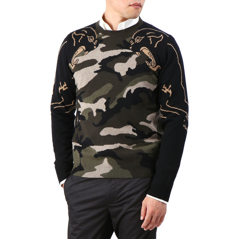 VALENTINO Cashmere Camouflage Crewneck Knit Sweater