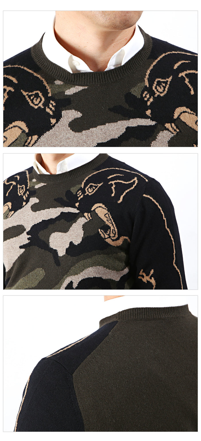 VALENTINO Cashmere Camouflage Crewneck Knit Sweater