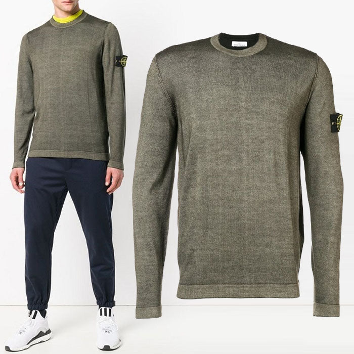 STONE ISLAND Wappen Logo Wool Crewneck Knit Sweater 571A8