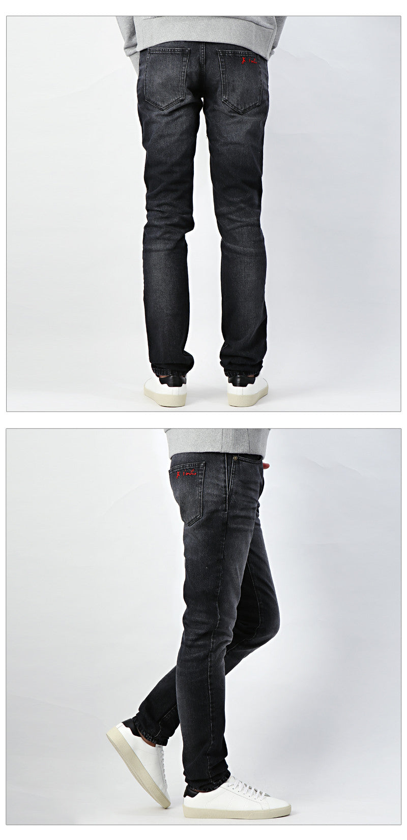 Saint Laurent Men's Black Wash Red Embroidered Denim Jeans 484610 1407