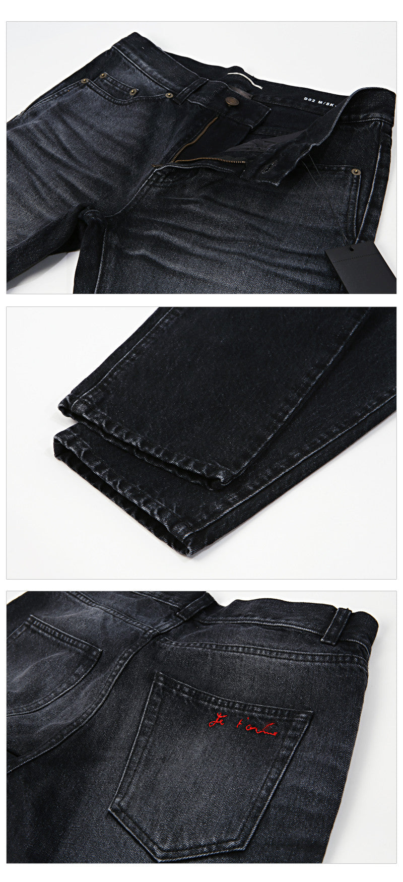 Saint Laurent Men's Black Wash Red Embroidered Denim Jeans 484610 1407