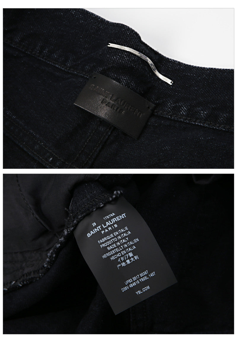 Saint Laurent Men's Black Wash Red Embroidered Denim Jeans 484610 1407