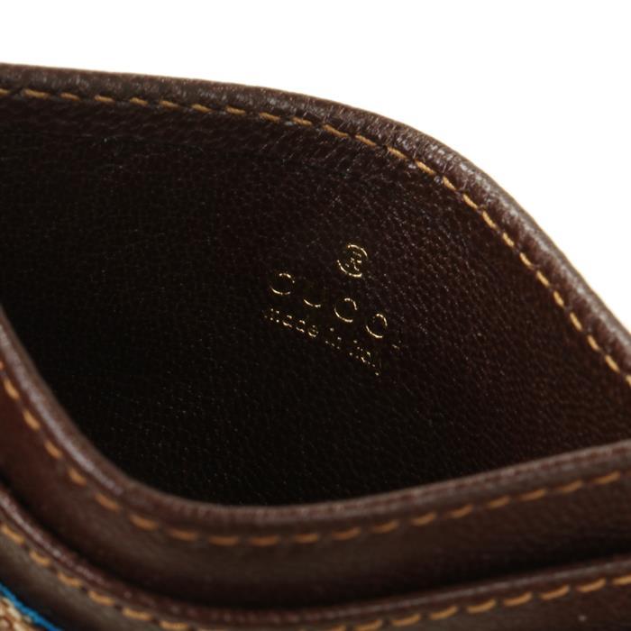 GUCCI Plaque Card Case Leather Wallet Beige Brown