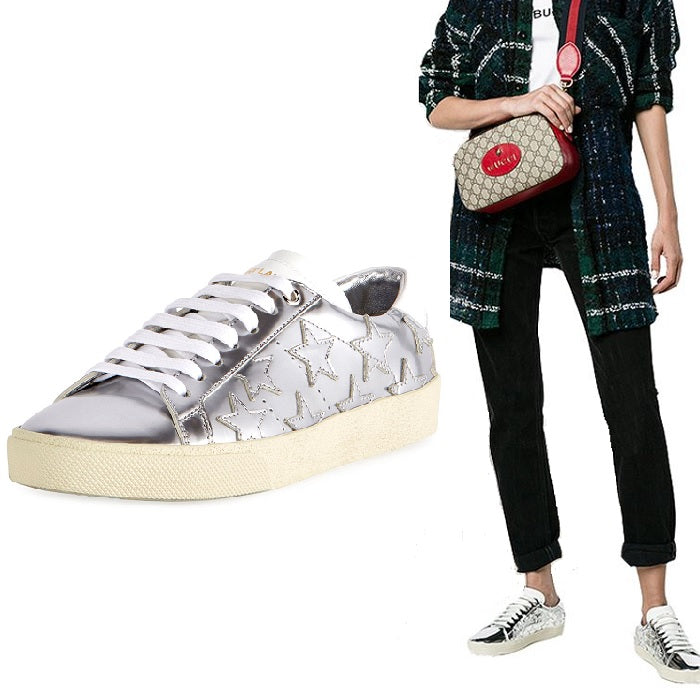 Saint Laurent Women's Silver Star Patch Low Top Sneakers 485251 AAL00 8105