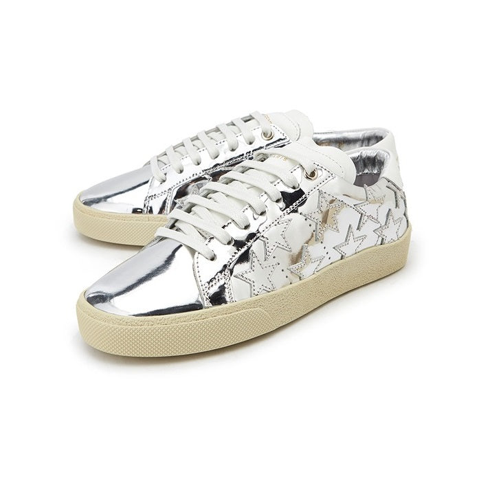 Saint Laurent Women's Silver Star Patch Low Top Sneakers 485251 AAL00 8105