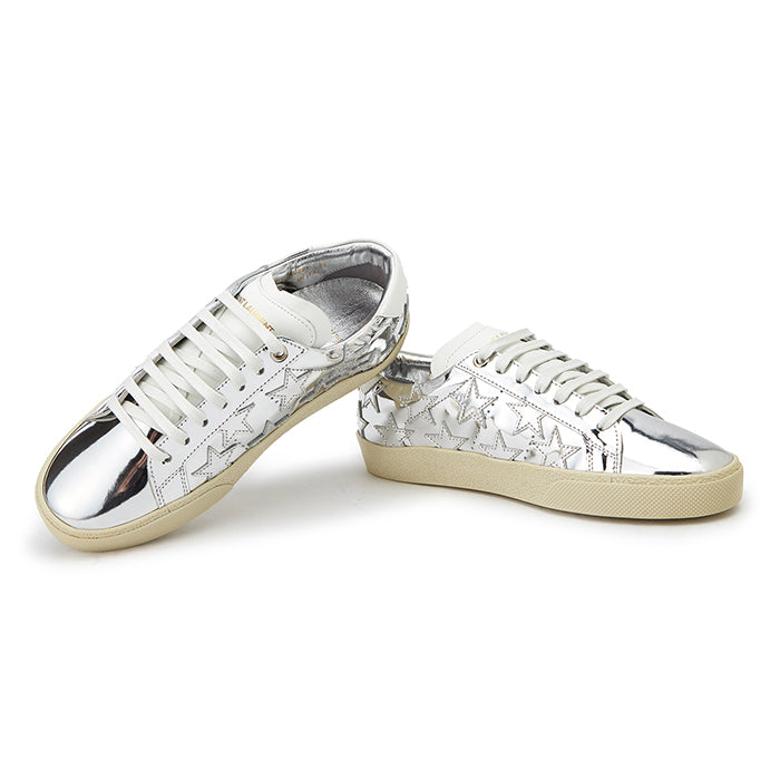 Saint Laurent Women's Silver Star Patch Low Top Sneakers 485251 AAL00 8105