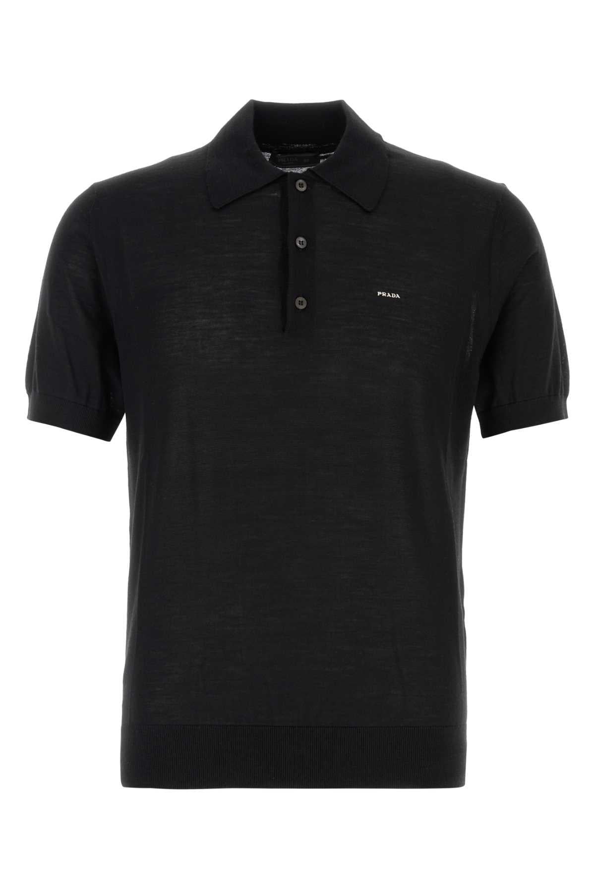 PRADA Black Short Sleeve Cotton Polo Shirt for Men