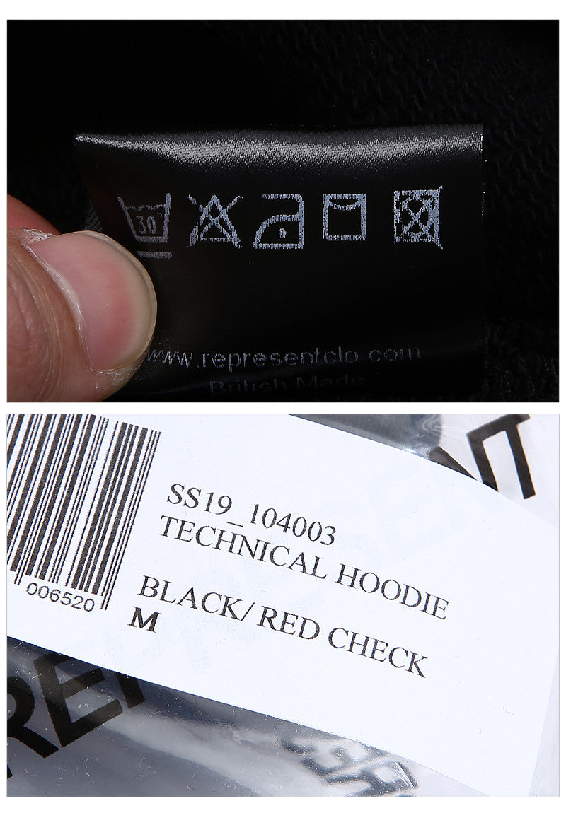 REPRESENT Men's Technical Hoodie 104003 BLACKRED CHECK