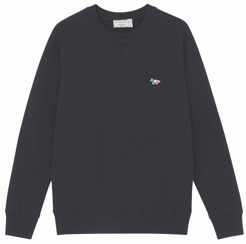 Maison Kitsune Men's Tricolor Fox Patch Crewneck Sweatshirt Black AM00302KM0002