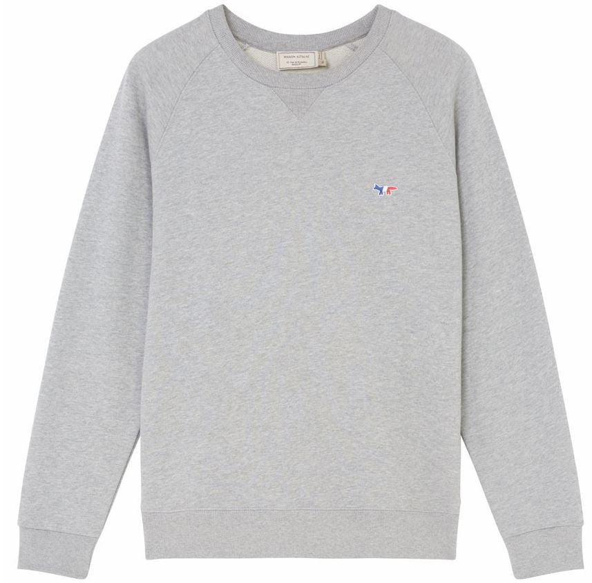 Maison Kitsune Men's Tricolor Fox Patch Crewneck Sweatshirt Gray AM00302KM0002