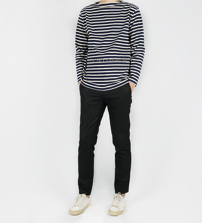 Saint James Unisex GUILDO R A Marine Ecru Stripe T-Shirt