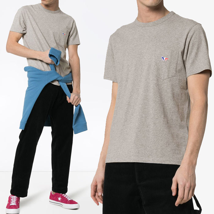 Maison Kitsune Logo Embroidered T-Shirt Gray Men’s