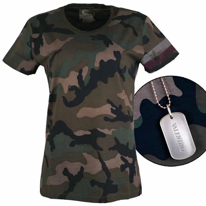 VALENTINO Camo Round Neck Short Sleeve T-Shirt with Necklace Set MB3MG03W 34W