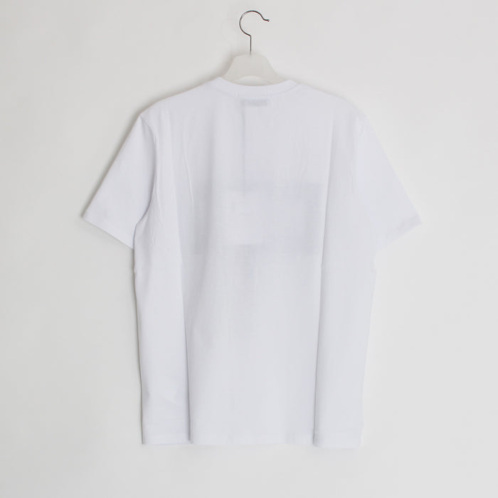 MSGM Men's White Square Logo Print T-Shirt 2640 MM67 01
