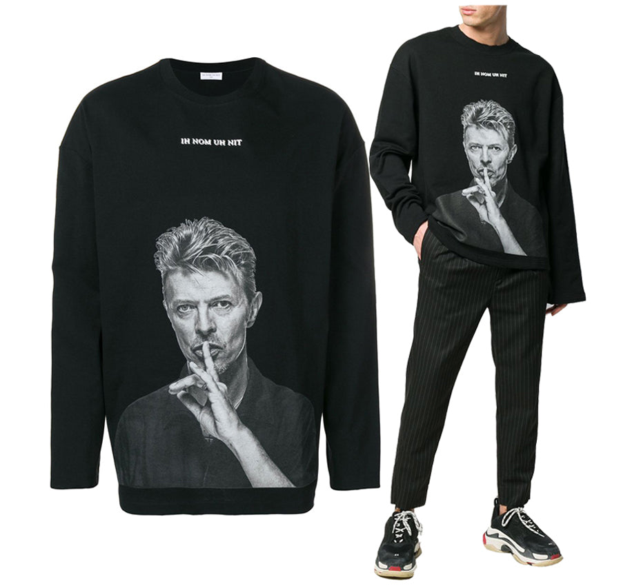 IH NOM UH NIT Men's David Bowie Silent Black Long Sleeve T-Shirt NUS 19298