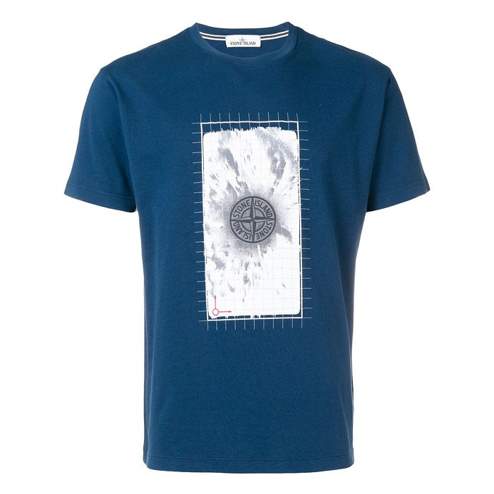 STONE ISLAND Grid Logo Cotton T-Shirt Navy Men’s