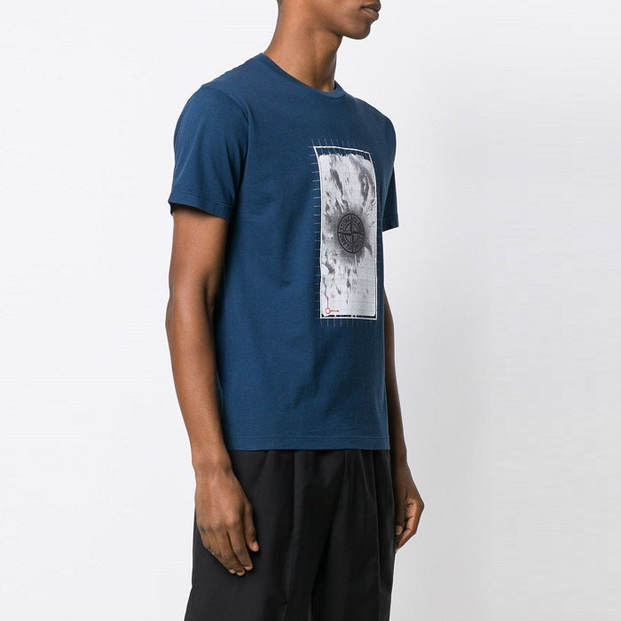 STONE ISLAND Grid Logo Cotton T-Shirt Navy Men’s