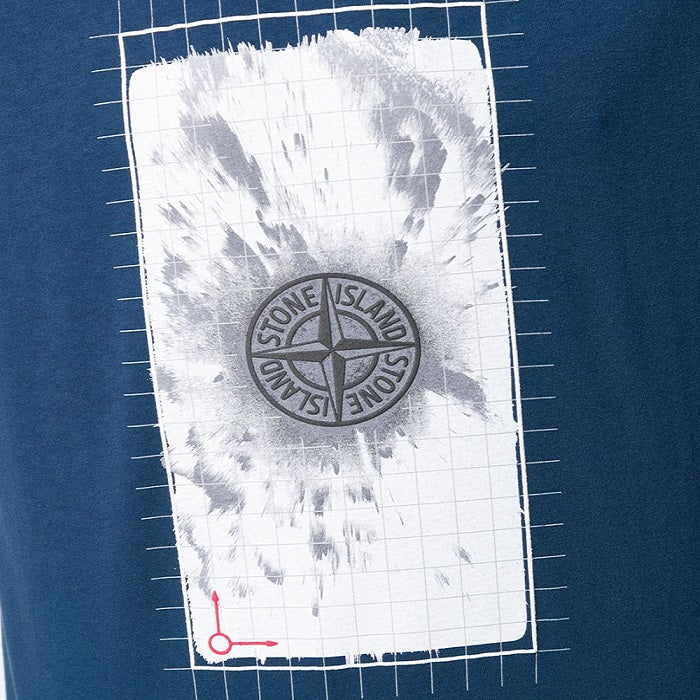 STONE ISLAND Grid Logo Cotton T-Shirt Navy Men’s
