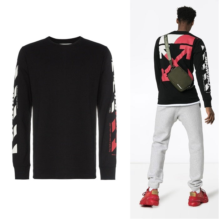 OFF WHITE Logo Stripe T-Shirt Black White Men’s Cotton
