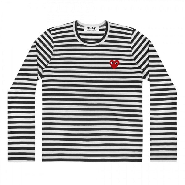 Comme des Garcons Stripe Long Sleeve T-Shirt Unisex Red Heart Patch