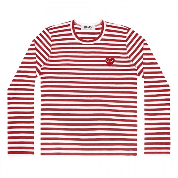 Comme des Garcons Stripe Long Sleeve T-Shirt Unisex Red Heart Patch