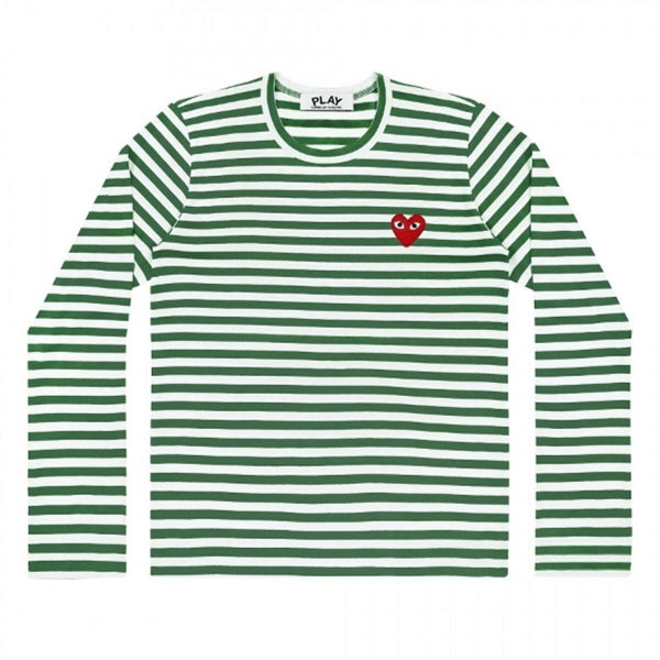 Comme des Garcons Stripe Long Sleeve T-Shirt Unisex Red Heart Patch