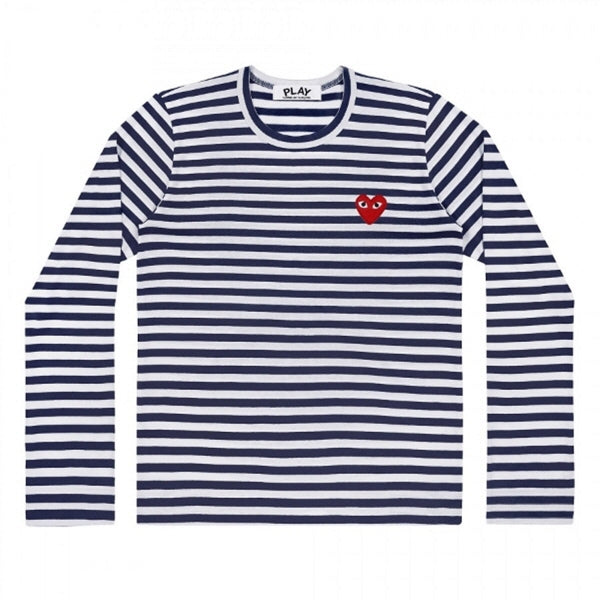 Comme des Garcons Stripe Long Sleeve T-Shirt Unisex Red Heart Patch