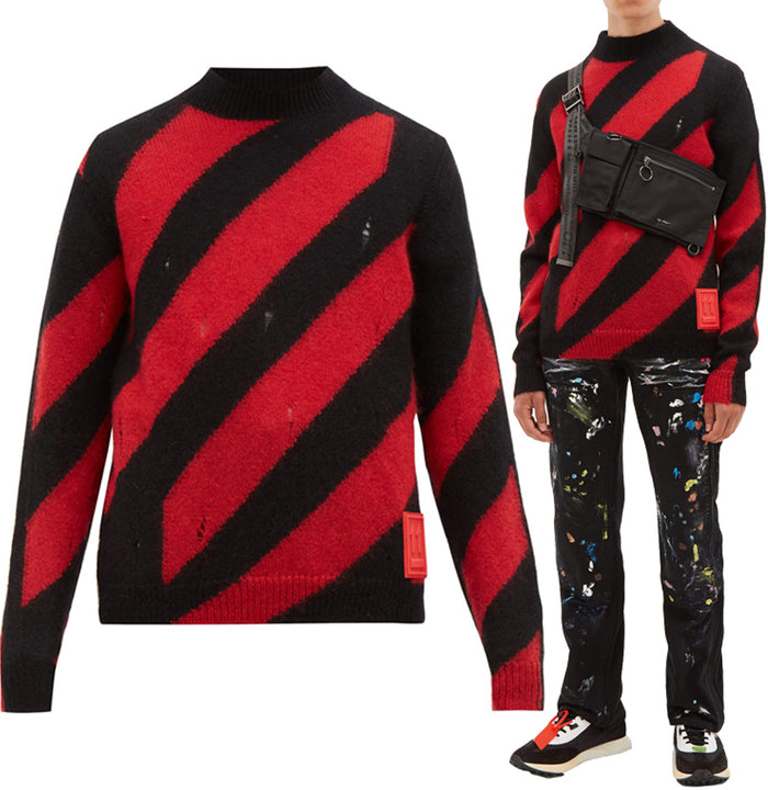 OFF WHITE Diag Mohair Crewneck Sweater Red OMHE028E19B02002