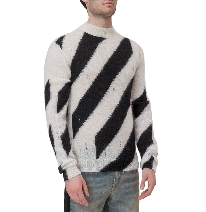 OFF WHITE Diag Mohair Crewneck Sweater White Red Men's OMHE028E19B02002