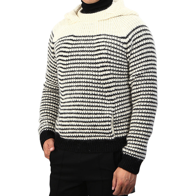 Saint Laurent Men's Striped Hooded Knit Sweater 584942 9744