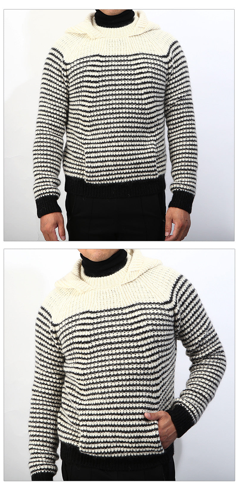 Saint Laurent Men's Striped Hooded Knit Sweater 584942 9744