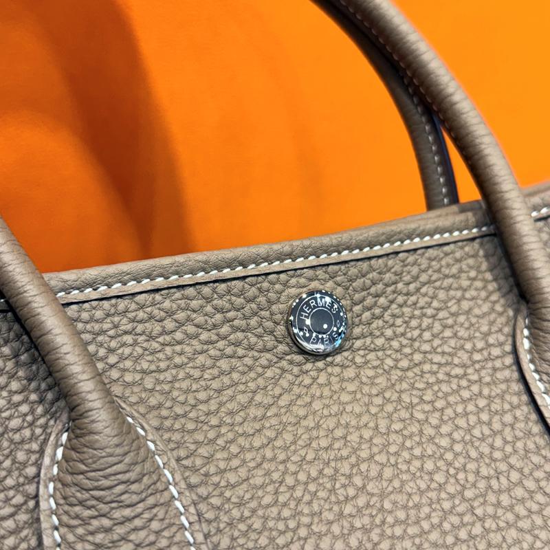 HERMES Garden Party Tote Bag Etoupe Negonda Leather Palladium Hardware 30