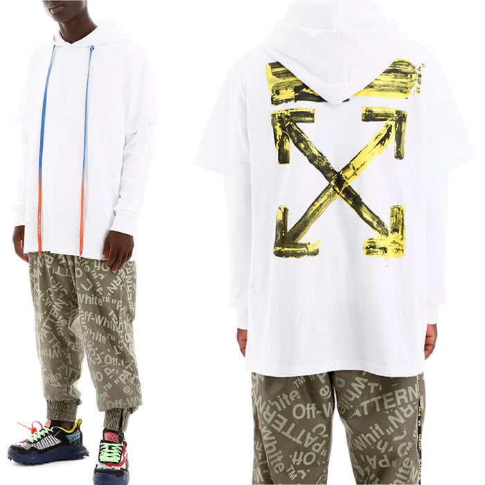 OFF WHITE Long Sleeve Logo Hoodie T-Shirt White OMAB033F19185010