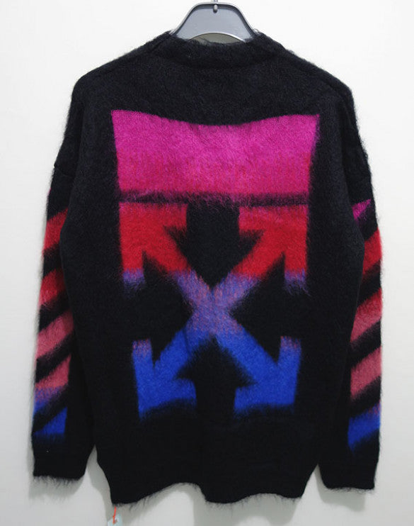 OFF WHITE Brushed Mohair Diagonal Stripe Multicolor Crewneck Sweater