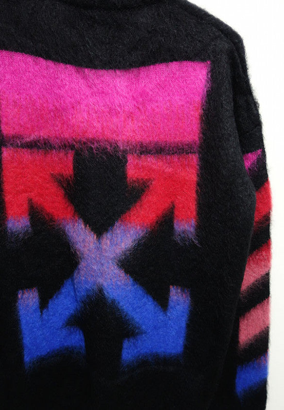 OFF WHITE Brushed Mohair Diagonal Stripe Multicolor Crewneck Sweater